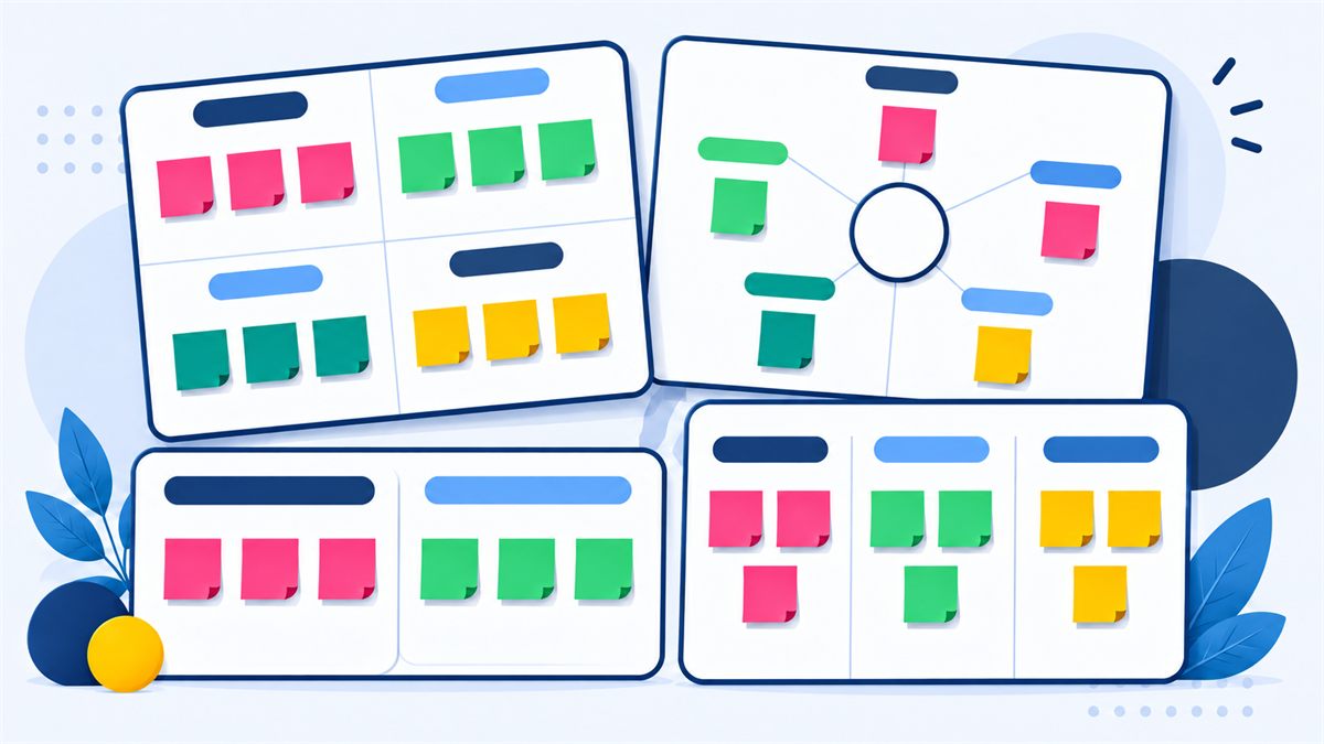 Illustrated collection of retrospective board templates
