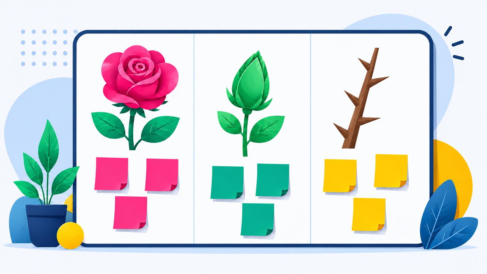 Illustrated Rose, Bud, Thorn retrospective board